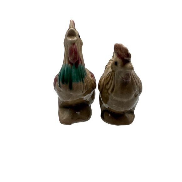 Vintage Ceramic Rooster & Hen Salt & Pepper Shakers - Picture 1 of 10